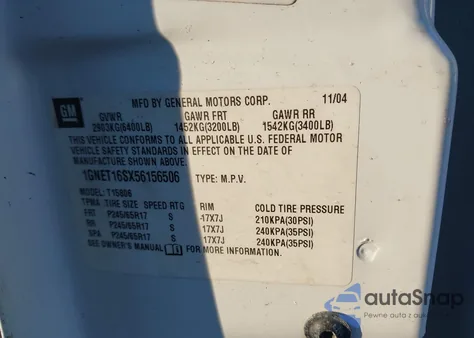 2005 Chevrolet Trailblazer Ext Ls из США, поврежденный, VIN 1GNET16SX56156506